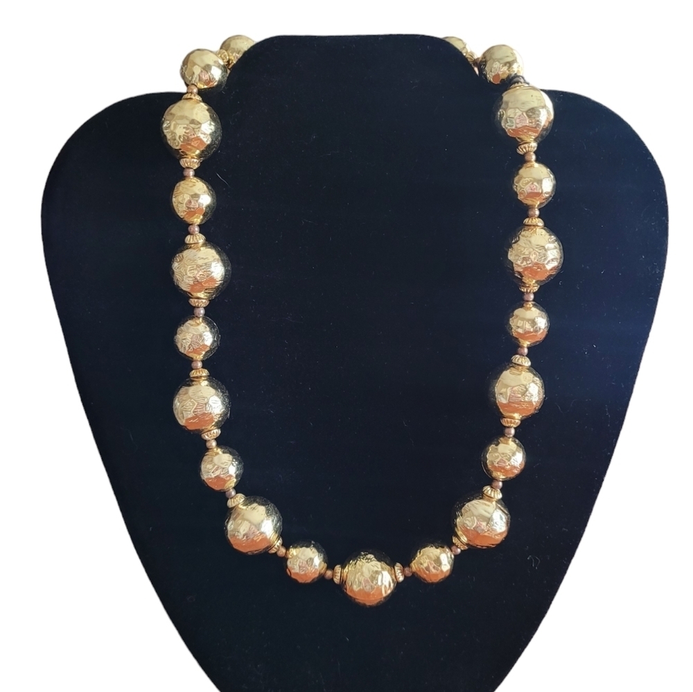Vintage Gold Textured Bead Necklace‎